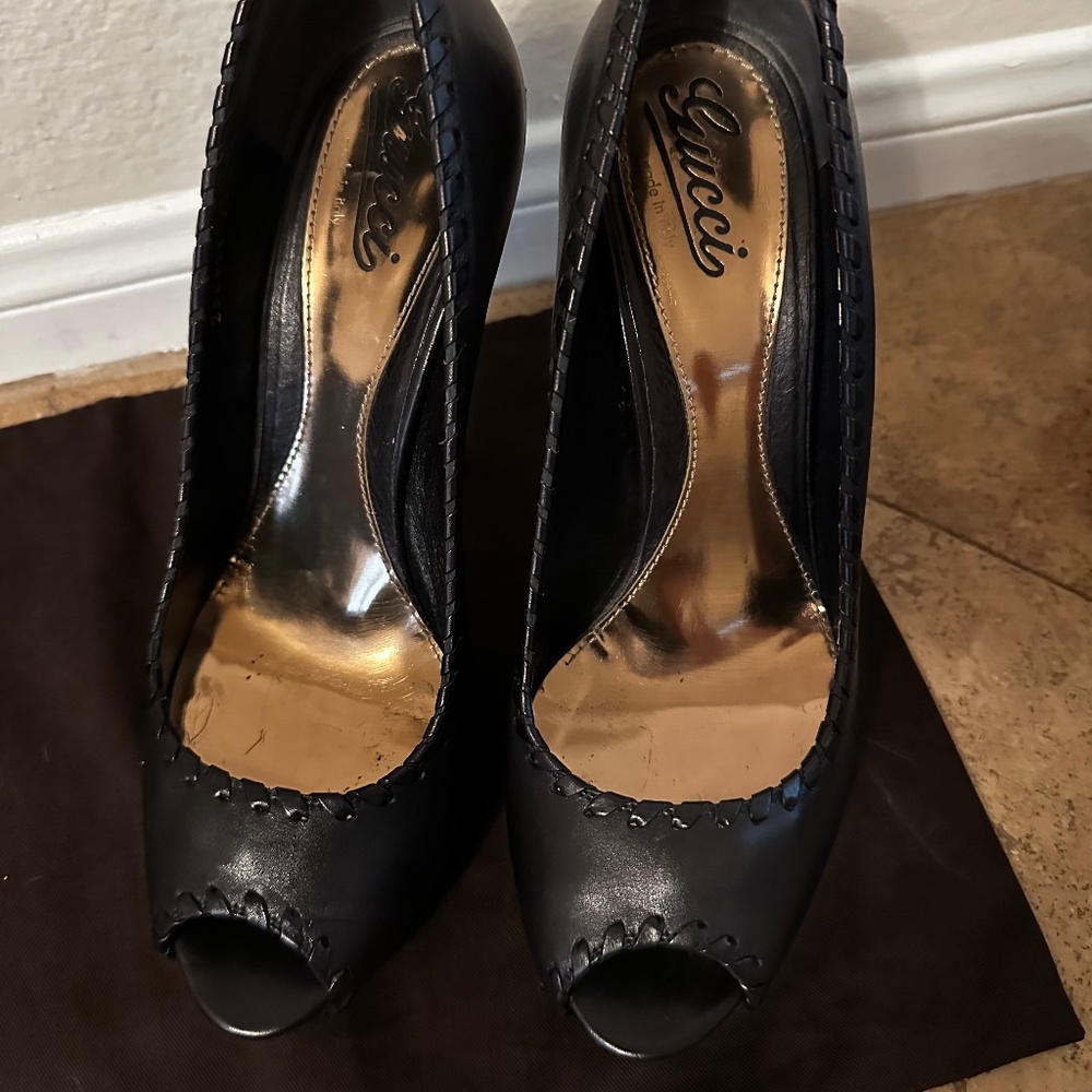 Gucci Guccissima Black PeepToe Pumps